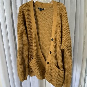 American Eagle Mustard Waffle Knit Cardigan